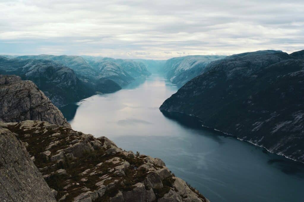 Landscape from Stavanger, panoramic fjord and mountains 